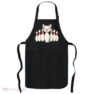 Funny Cat Lover Tee Bowling Pin Cat Bowler Bowling Player Apron