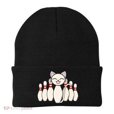 Funny Cat Lover Tee Bowling Pin Cat Bowler Bowling Player Beanie