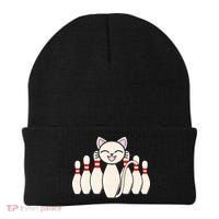 Funny Cat Lover Tee Bowling Pin Cat Bowler Bowling Player Beanie thumb 0