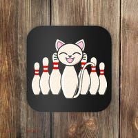 Funny Cat Lover Tee Bowling Pin Cat Bowler Bowling Player Coaster thumb 0