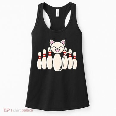 Funny Cat Lover Tee Bowling Pin Cat Bowler Bowling Player Women's Tank Top