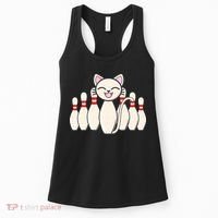 Funny Cat Lover Tee Bowling Pin Cat Bowler Bowling Player Women's Tank Top thumb 0