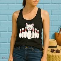 Funny Cat Lover Tee Bowling Pin Cat Bowler Bowling Player Women's Tank Top thumb 2