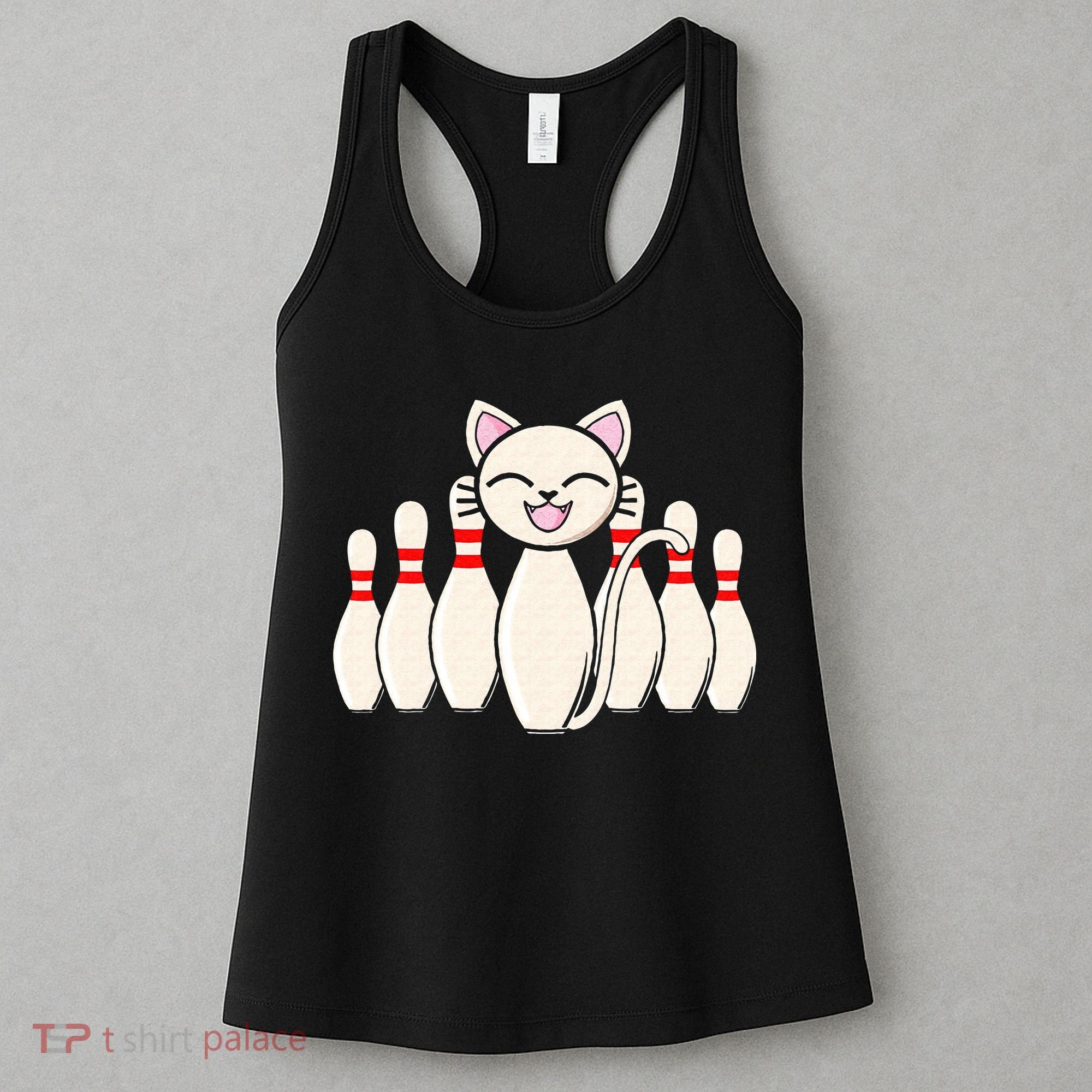 Funny Cat Lover Tee Bowling Pin Cat Bowler Bowling Player Women's Tank Top