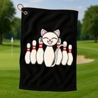 Funny Cat Lover Tee Bowling Pin Cat Bowler Bowling Player Golf Towel thumb 1