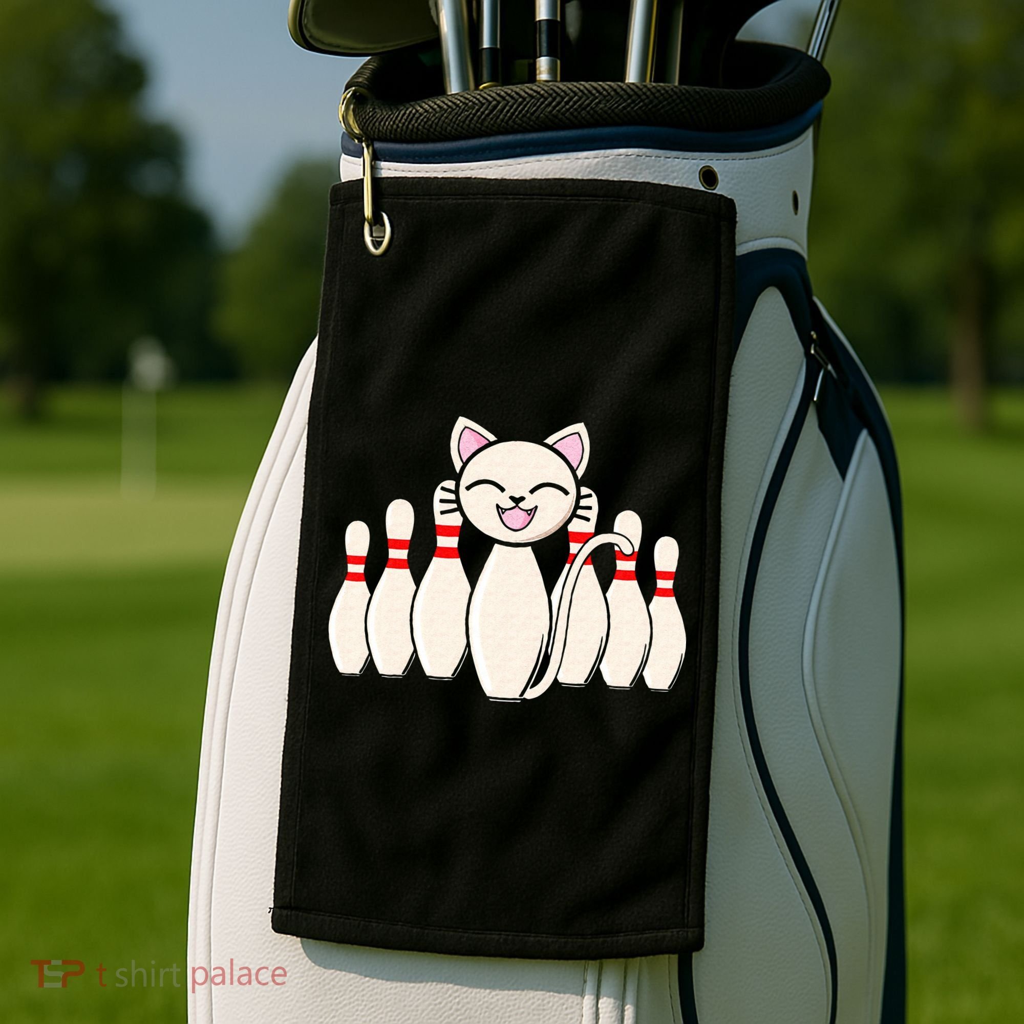 Funny Cat Lover Tee Bowling Pin Cat Bowler Bowling Player Golf Towel