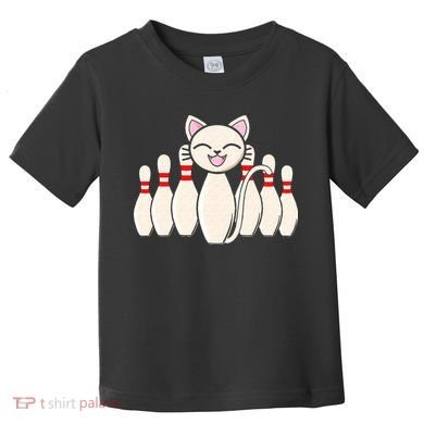 Funny Cat Lover Tee Bowling Pin Cat Bowler Bowling Player Toddler T-Shirt
