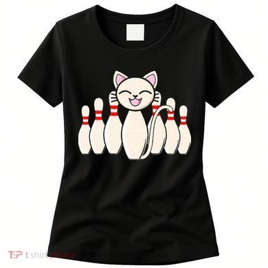 Funny Cat Lover Tee Bowling Pin Cat Bowler Bowling Player Women's T-Shirt