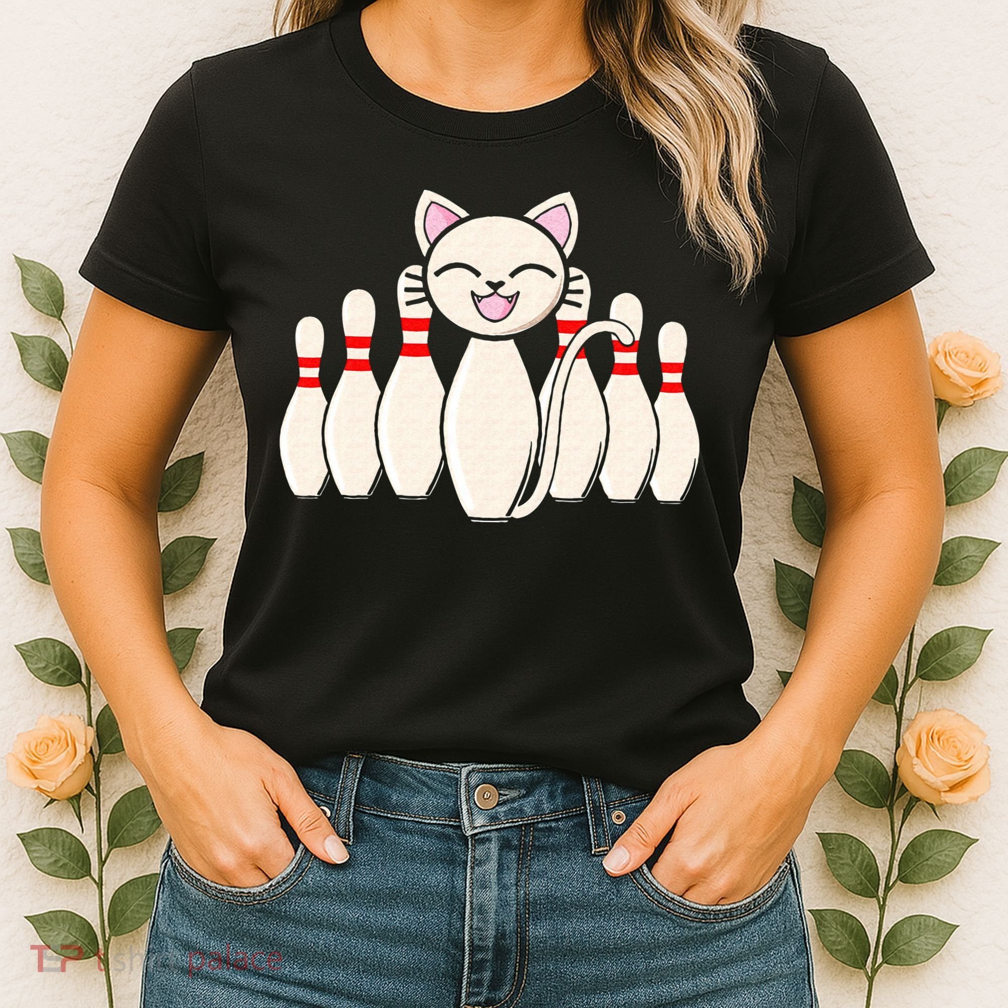 Funny Cat Lover Tee Bowling Pin Cat Bowler Bowling Player Women's T-Shirt