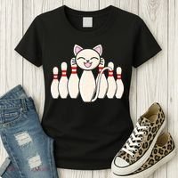 Funny Cat Lover Tee Bowling Pin Cat Bowler Bowling Player Women's T-Shirt thumb 3