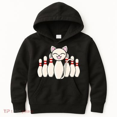 Funny Cat Lover Tee Bowling Pin Cat Bowler Bowling Player Kids Hoodie