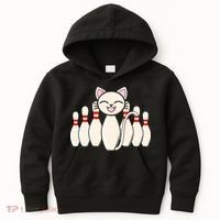 Funny Cat Lover Tee Bowling Pin Cat Bowler Bowling Player Kids Hoodie thumb 0