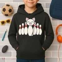 Funny Cat Lover Tee Bowling Pin Cat Bowler Bowling Player Kids Hoodie thumb 2