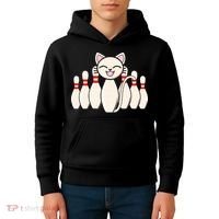 Funny Cat Lover Tee Bowling Pin Cat Bowler Bowling Player Kids Hoodie thumb 4