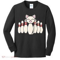 Funny Cat Lover Tee Bowling Pin Cat Bowler Bowling Player Kids Long Sleeve Shirt thumb 0