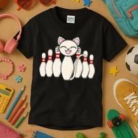 Funny Cat Lover Tee Bowling Pin Cat Bowler Bowling Player Kids T-Shirt thumb 3
