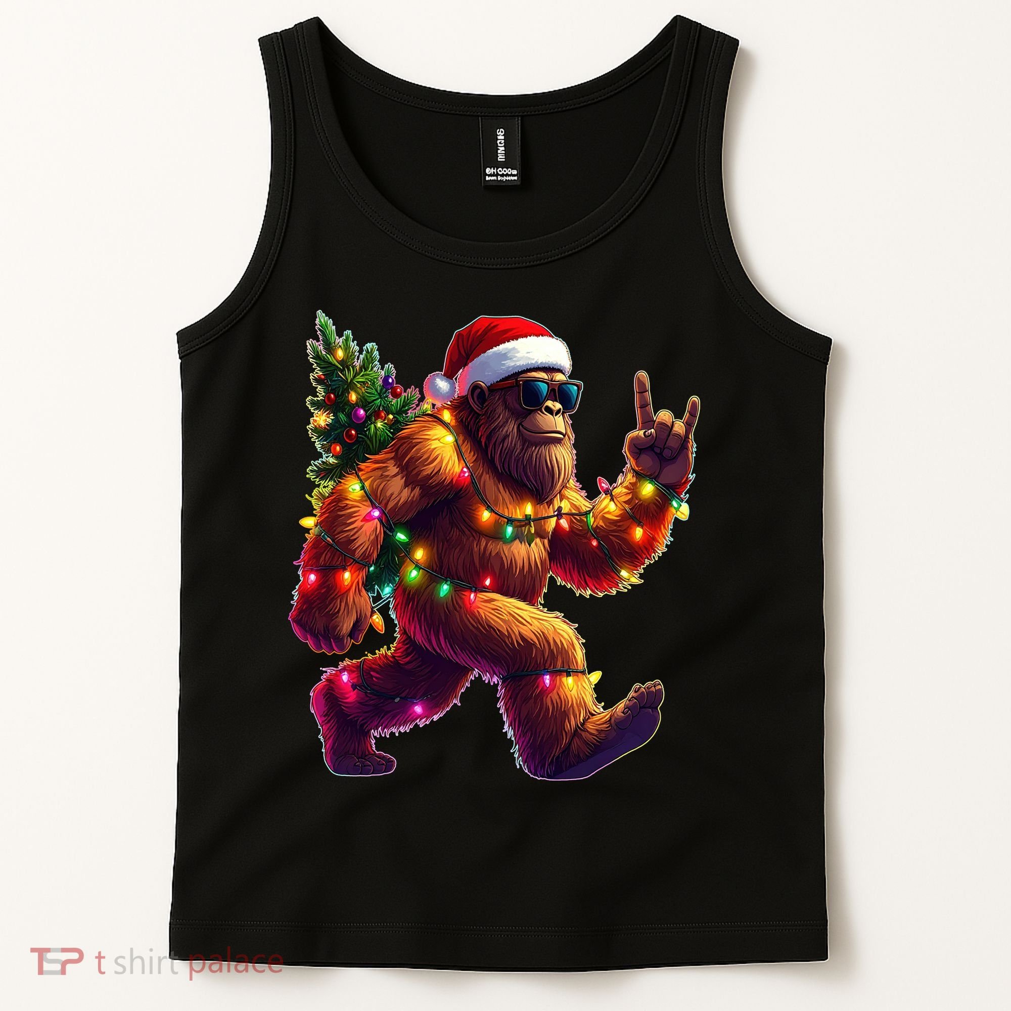 Funny Christmas Lights Sasquatch Big Foot Tank Top
