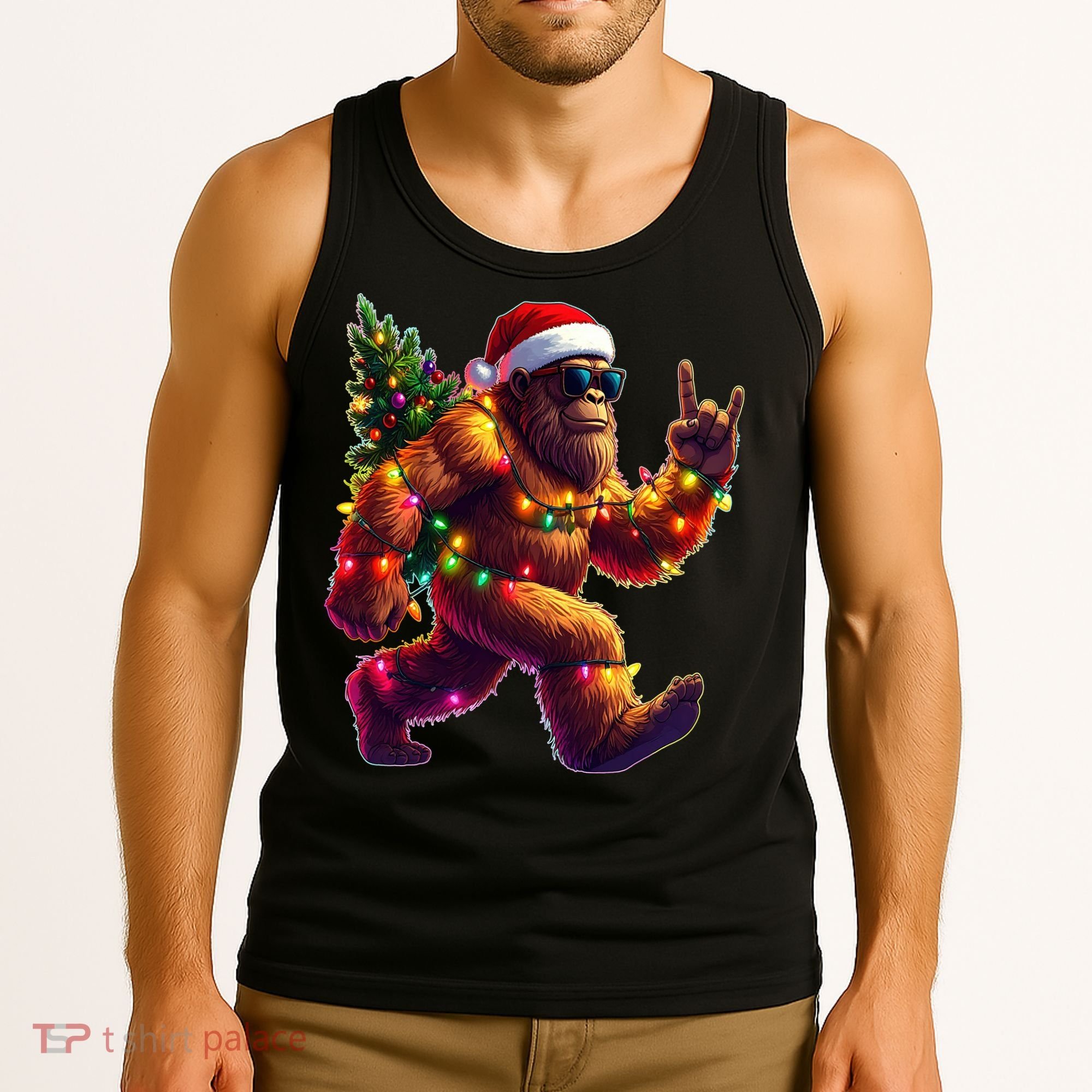 Funny Christmas Lights Sasquatch Big Foot Tank Top