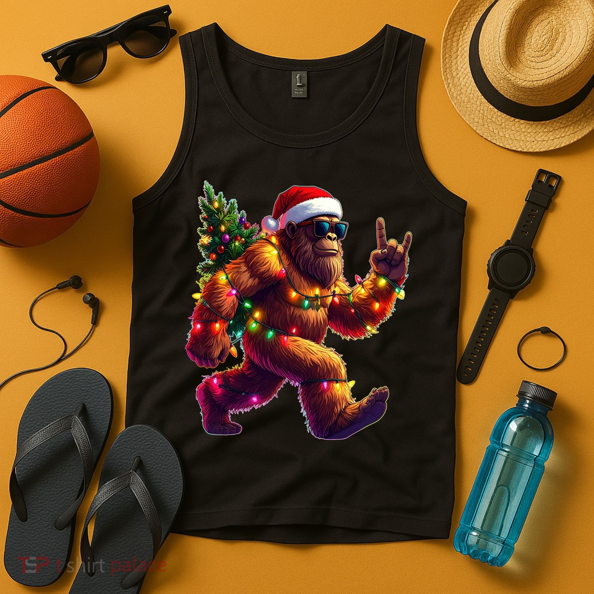 Funny Christmas Lights Sasquatch Big Foot Tank Top