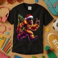 Funny Christmas Lights Sasquatch Big Foot Kids T-Shirt thumb 3