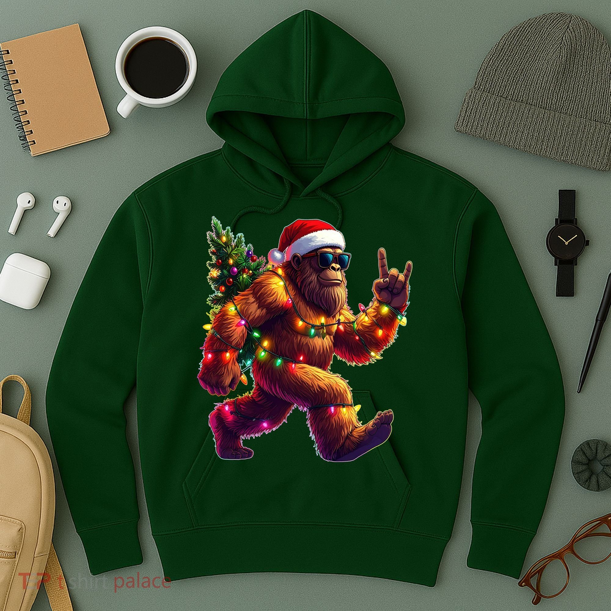 Funny Christmas Lights Sasquatch Big Foot Hoodie