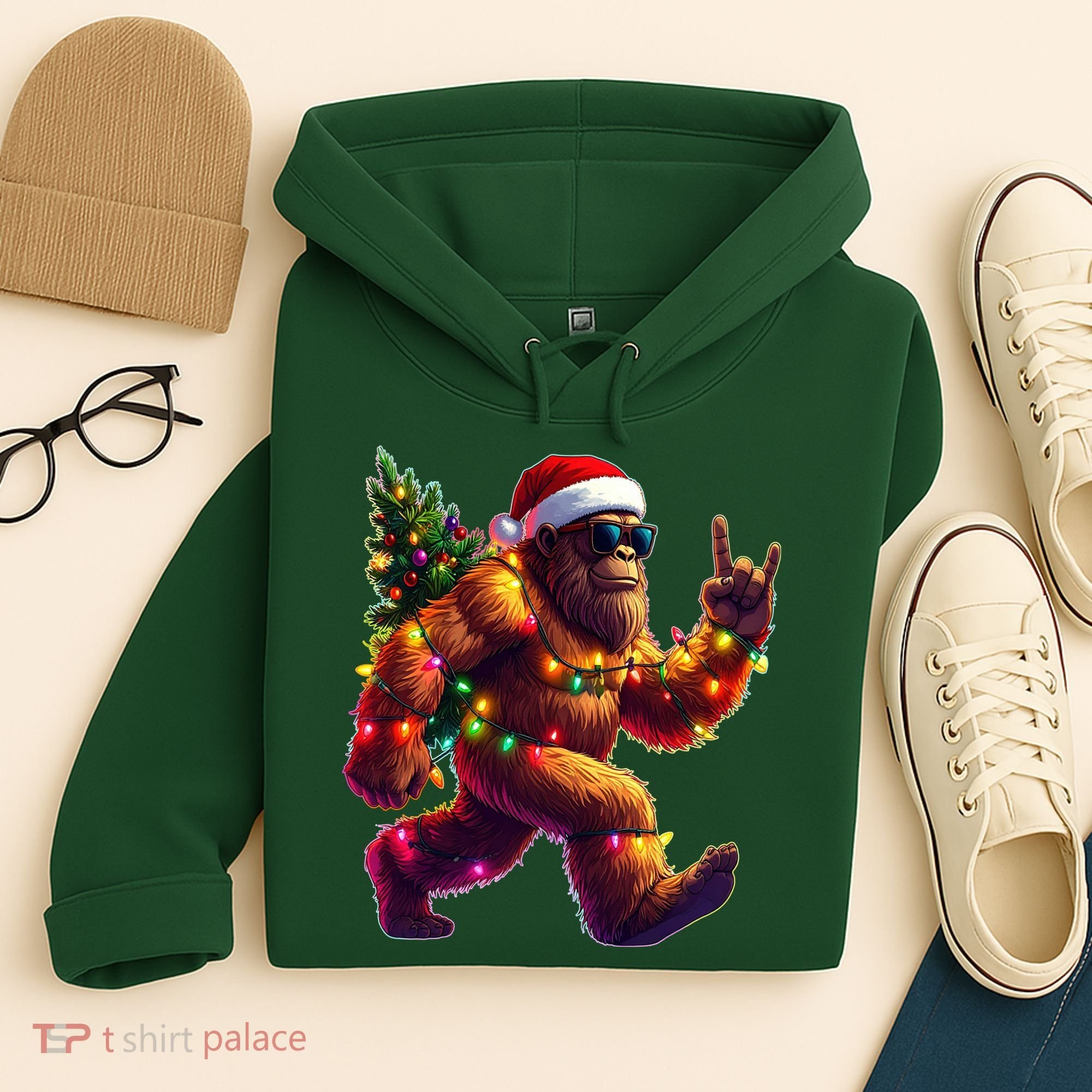 Funny Christmas Lights Sasquatch Big Foot Hoodie