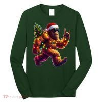 Funny Christmas Lights Sasquatch Big Foot Long Sleeve Shirt thumb 0