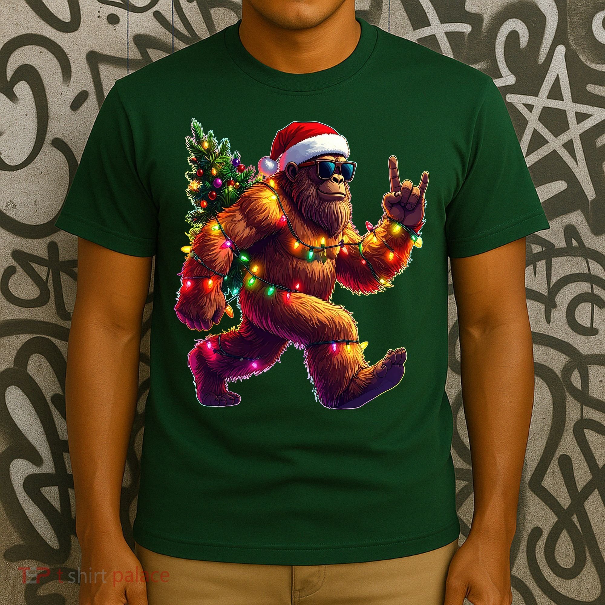Funny Christmas Lights Sasquatch Big Foot T-Shirt