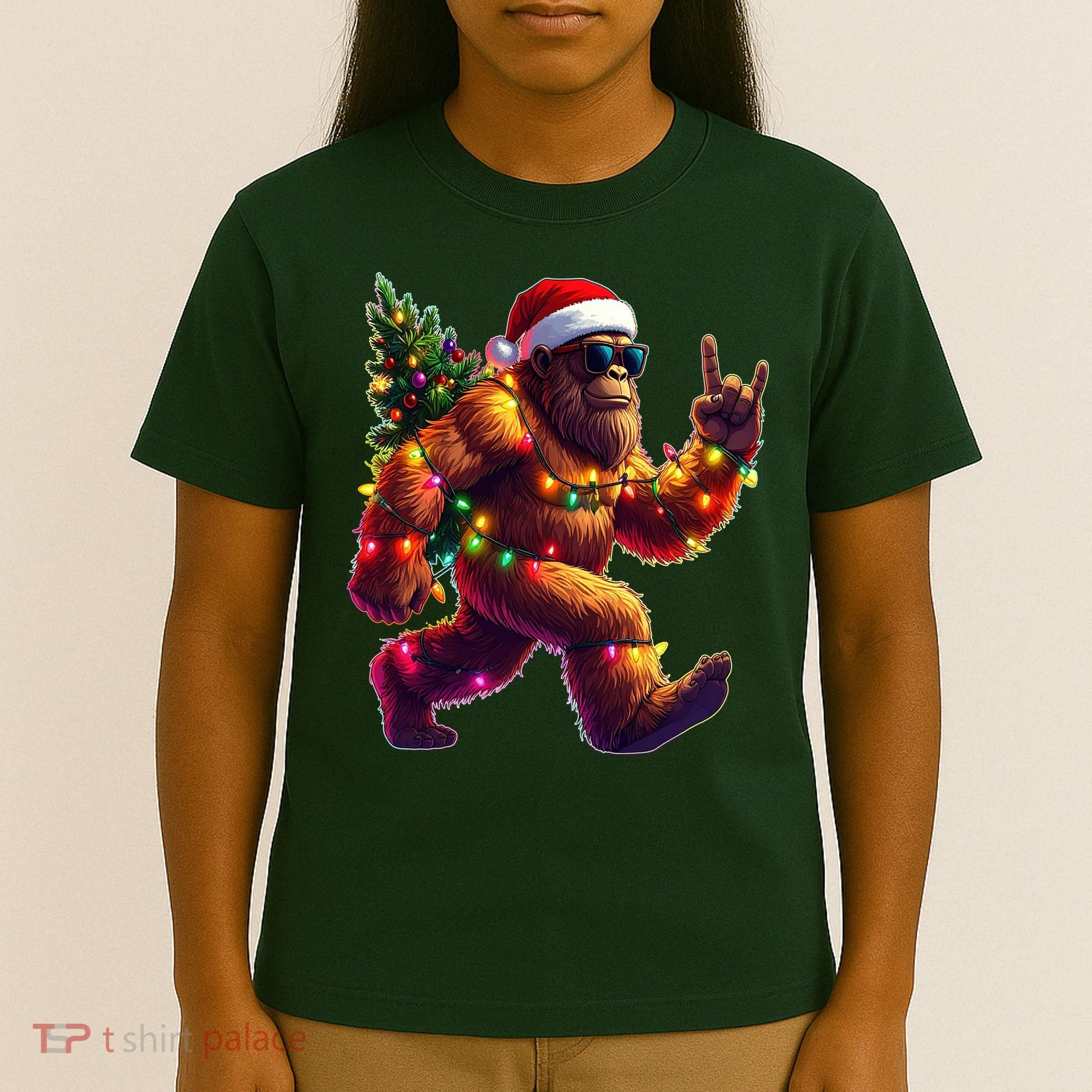 Funny Christmas Lights Sasquatch Big Foot T-Shirt