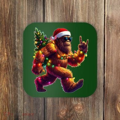 Funny Christmas Lights Sasquatch Big Foot Coaster