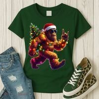 Funny Christmas Lights Sasquatch Big Foot Women's T-Shirt thumb 3