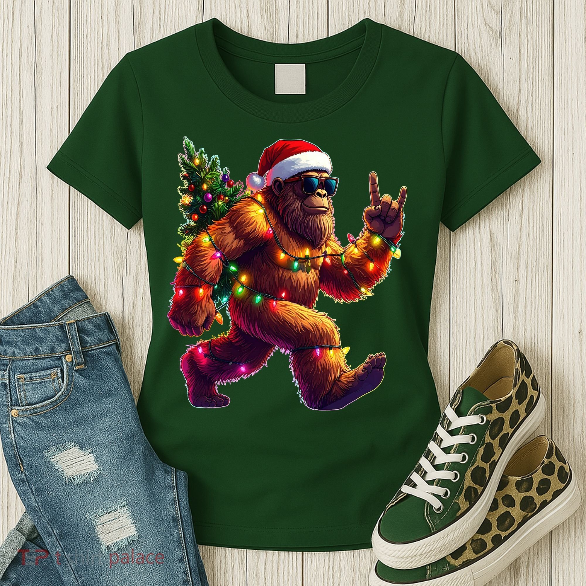 Funny Christmas Lights Sasquatch Big Foot Women's T-Shirt