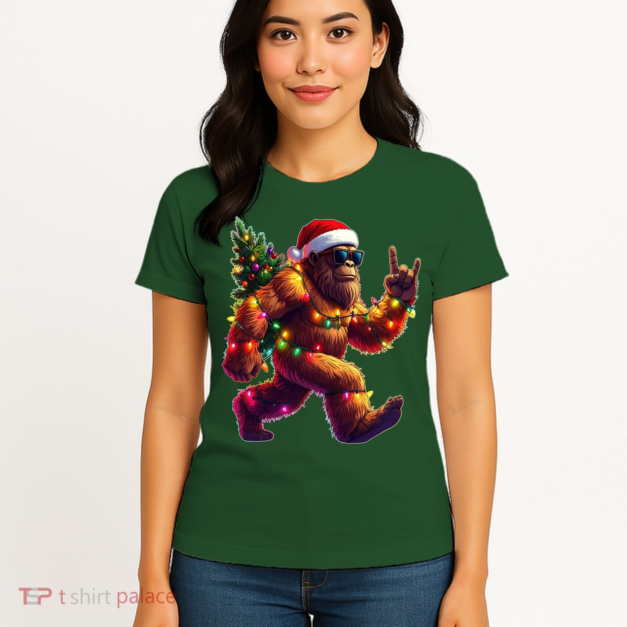 Funny Christmas Lights Sasquatch Big Foot Women's T-Shirt