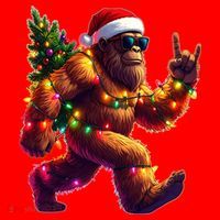 Funny Christmas Lights Sasquatch Big Foot Santa Hat thumb 1