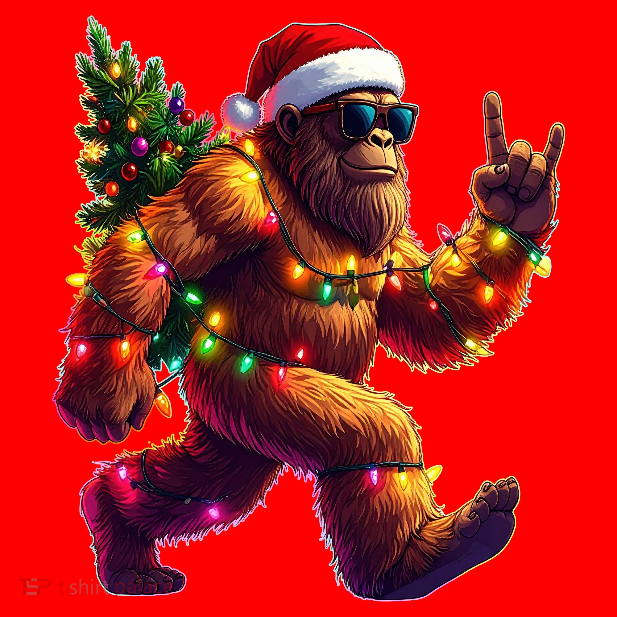 Funny Christmas Lights Sasquatch Big Foot Santa Hat