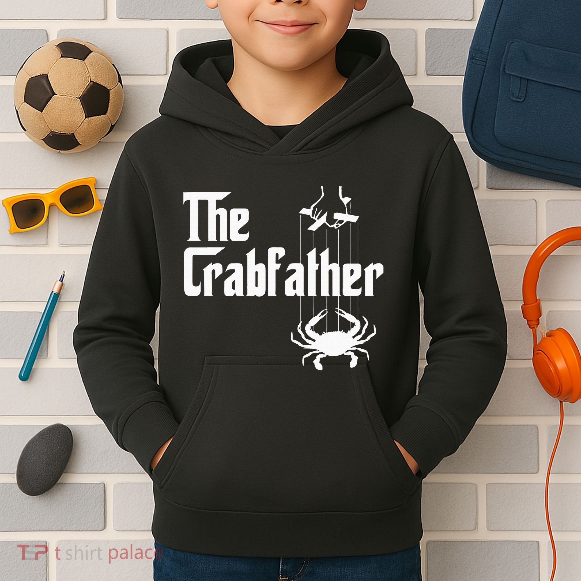 Funny Crab Lover Crabbing The Crabfather Kids Hoodie