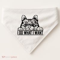 Funny Cat Lovers Retro 70s 80s 90s I Do What I Want Cat USA-Made Doggie Bandana thumb 0