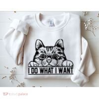 Funny Cat Lovers Retro 70s 80s 90s I Do What I Want Cat Sweatshirt thumb 2