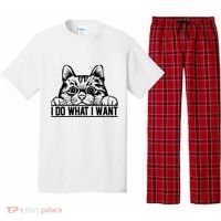 Funny Cat Lovers Retro 70s 80s 90s I Do What I Want Cat Pajama Set thumb 0