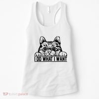 Funny Cat Lovers Retro 70s 80s 90s I Do What I Want Cat Women's Tank Top thumb 0