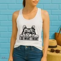 Funny Cat Lovers Retro 70s 80s 90s I Do What I Want Cat Women's Tank Top thumb 2
