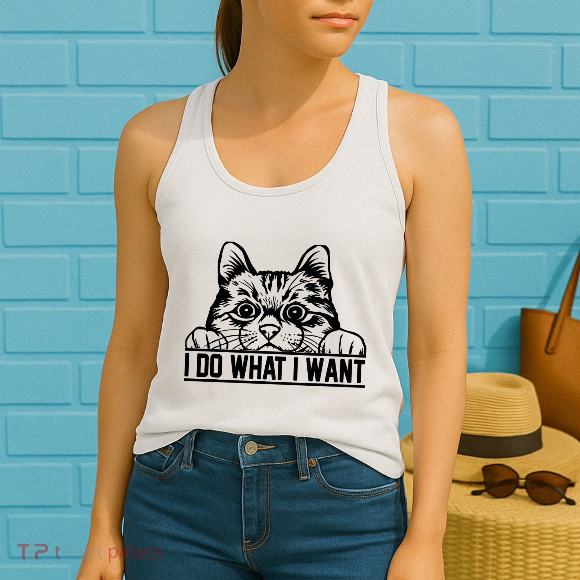 Funny Cat Lovers Retro 70s 80s 90s I Do What I Want Cat Women's Tank Top