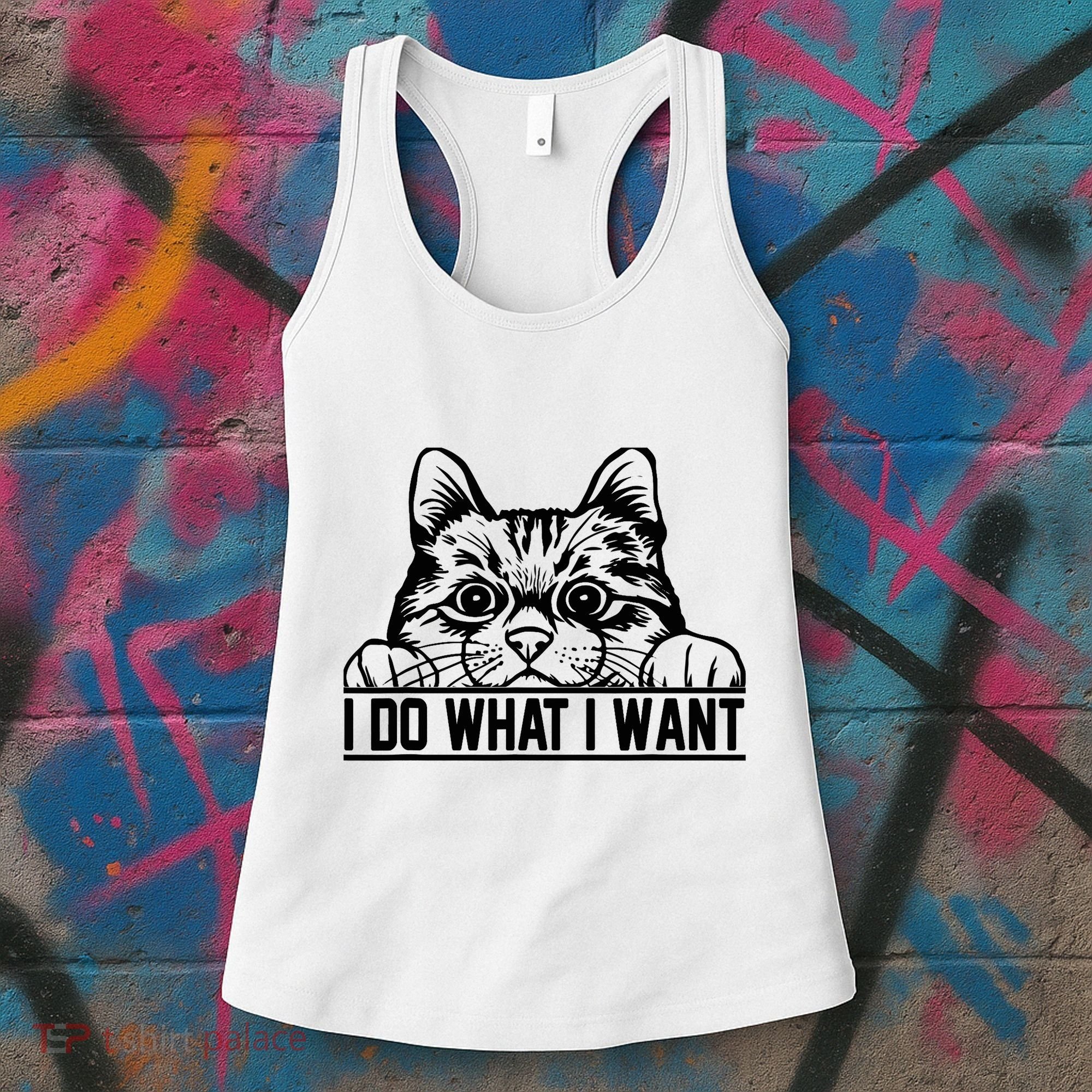 Funny Cat Lovers Retro 70s 80s 90s I Do What I Want Cat Women's Tank Top