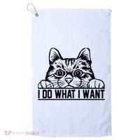 Funny Cat Lovers Retro 70s 80s 90s I Do What I Want Cat Golf Towel thumb 0
