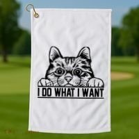 Funny Cat Lovers Retro 70s 80s 90s I Do What I Want Cat Golf Towel thumb 1