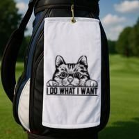 Funny Cat Lovers Retro 70s 80s 90s I Do What I Want Cat Golf Towel thumb 2