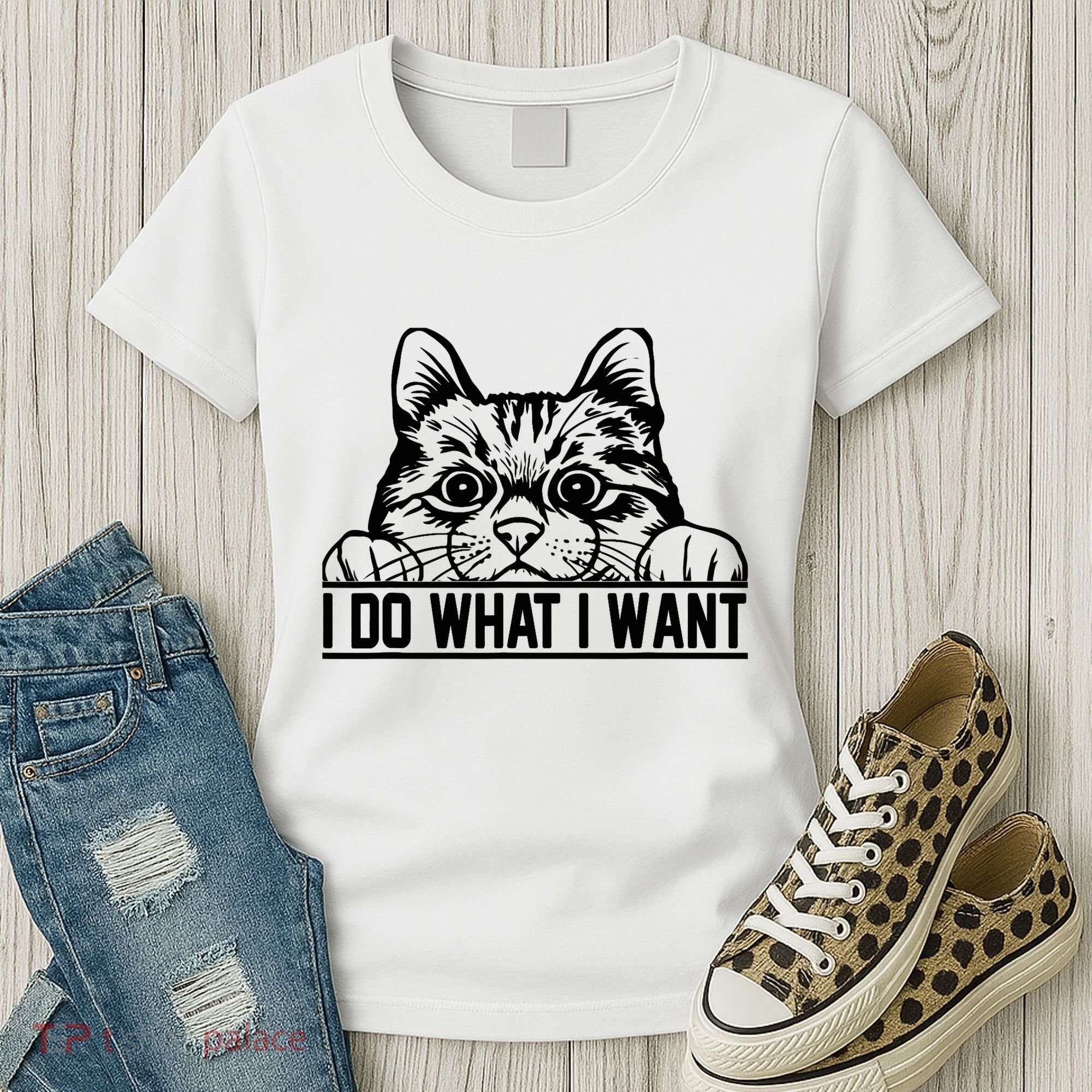 Funny Cat Lovers Retro 70s 80s 90s I Do What I Want Cat Women's T-Shirt