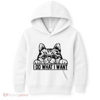 Funny Cat Lovers Retro 70s 80s 90s I Do What I Want Cat Kids Hoodie thumb 0