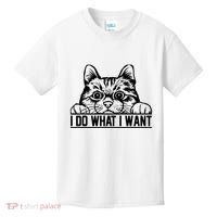 Funny Cat Lovers Retro 70s 80s 90s I Do What I Want Cat Kids T-Shirt thumb 0