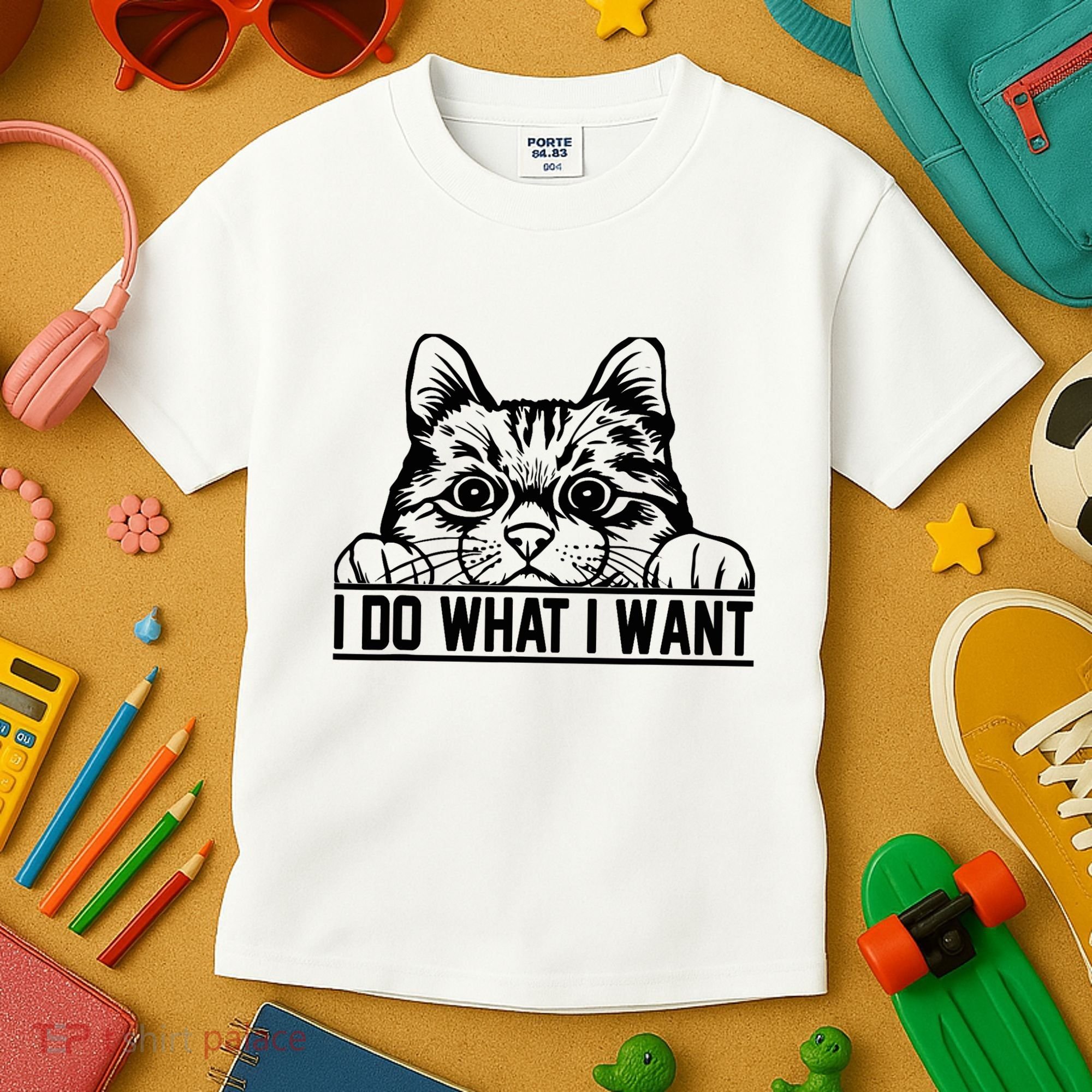Funny Cat Lovers Retro 70s 80s 90s I Do What I Want Cat Kids T-Shirt